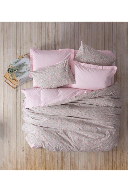 Petite Çift Kişilik Lastikli Çarşaflı Nevresim Takımı Sihu Pembe