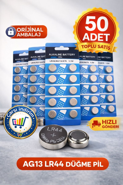 50 Adet LR44/AG13/A76/357A Düğme Pil 1,5 V Oyuncak Lazer Saat Pili Ekonomik