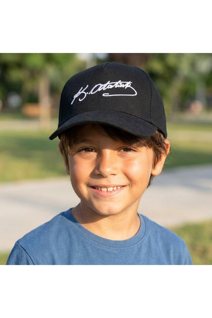 100% Cotton Ataturk Embroidered Hat for Young Children (Ages 7-12)
