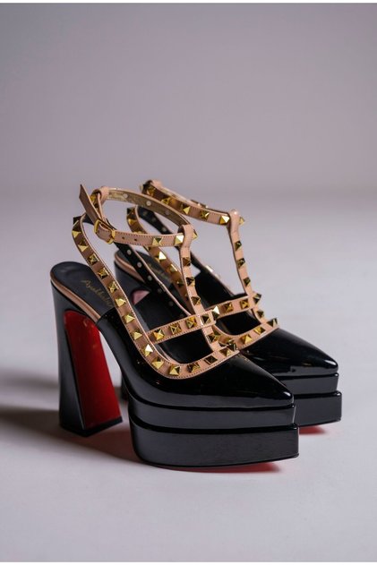 Piele Lacuita Neagra Piele Lacuita Nuda Troc Detaliat Platforma Design Pantofi Dama Toc Inalt Reina