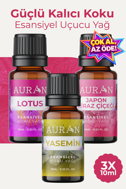 Yasemin, Lotus, Japon Kirazı Saf Esansiyel Uçucu Yağ Buhurdanlık Yağ Difüzör Esans Aromatera 3x10 ml