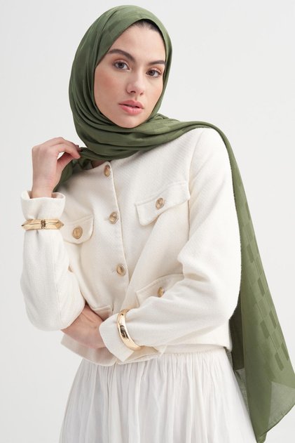 Küpçizgi Jacquard șal din mătase italiană Verde pădure