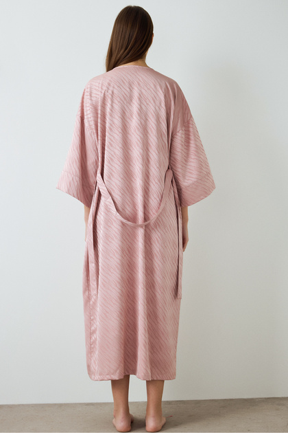 Penti Dusty Rose Emma Zebra Patterned Satin Long Sleeve Dressing Gown-  Trendyol