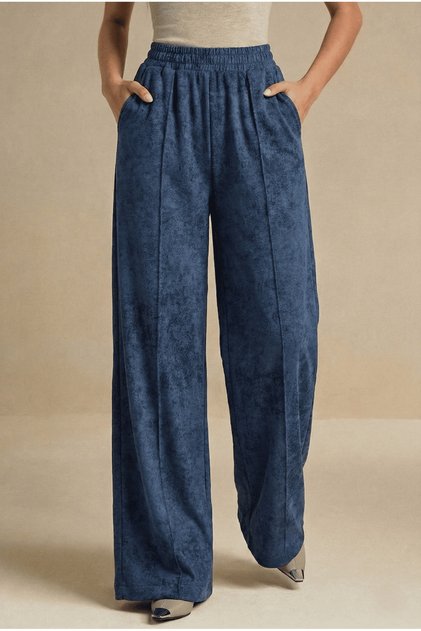 Women's Wide-Leg Comfortable Trousers with Front Ribbed Pockets