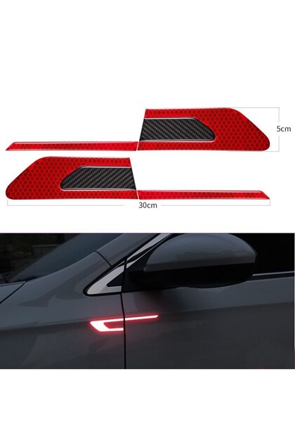 Set 2 autocolante reflectorizante BUMERANG cu insert 5D Carbon, culoare Rosie