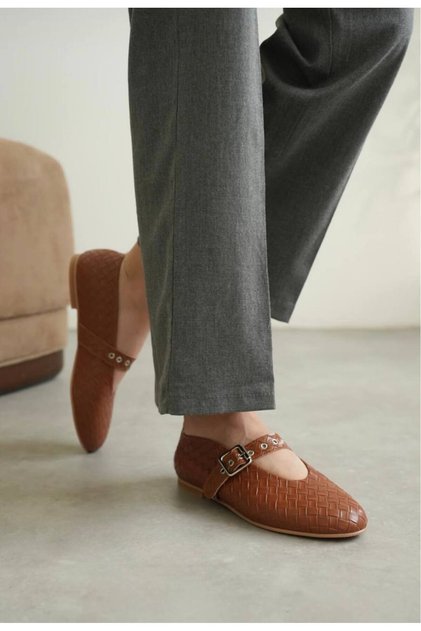 Nice Silver Buckle Detailed Knitted Women's Ballerinas