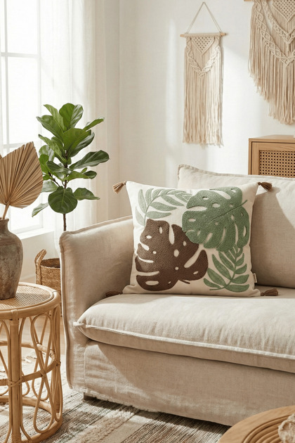 Colorful Tropical Punch Embroidered Decorative Tufted Throw Pillow Cover Cotton 42 X 42 cm