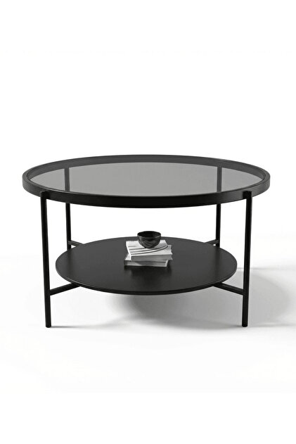 Oslo Masa de Cafea Rotunda – Design Modern cu Blat MDF Nanotech si Sticla Securizata