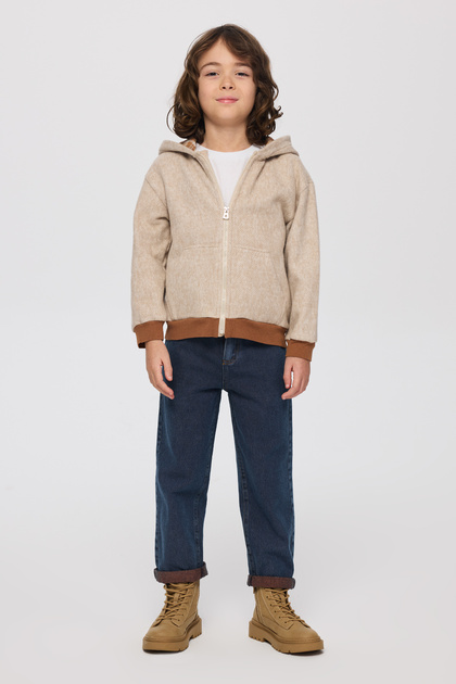 Erkek Çocuk Fermuarlı Bej-Melanj Sweatshirt