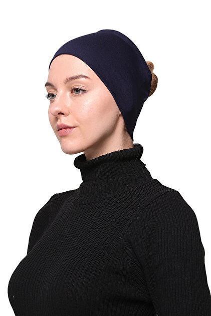 Women's Combed Cotton Seamless Hijab Bandana Bone Sports Hair Band-navy blue