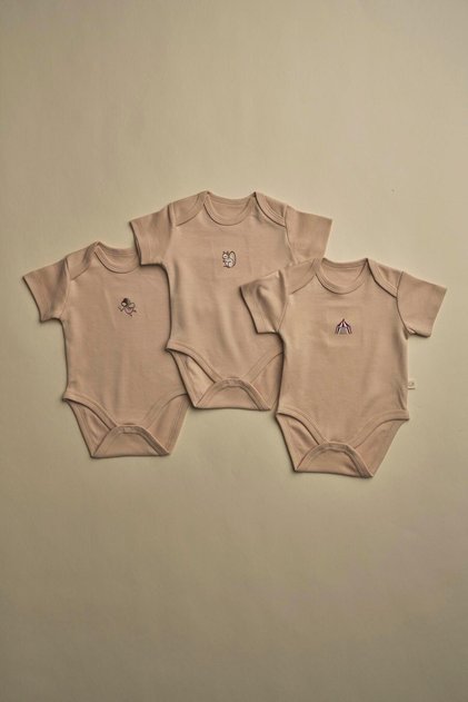 3-Pack Beige Dreams Series Short Sleeve Snap Fastener Bodysuit Model 9