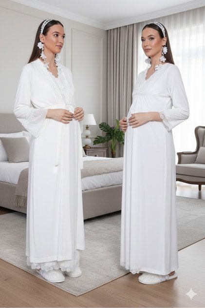 Maternity Nightgown Set with Hidden Breastfeeding Feature 7035
