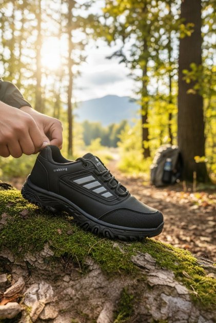 Enoch Erkek Siyah Gri Su Geçirmez Outdoor Trekking ve Doğa Yürüyüş Ayakkabısı