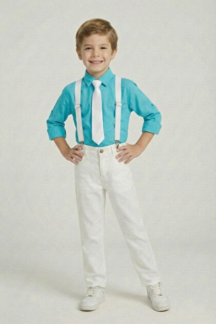 blue dress shirt with white suspenders Powder Blue Floral Magnetic Clasp Suspenders – French Blue main image 0