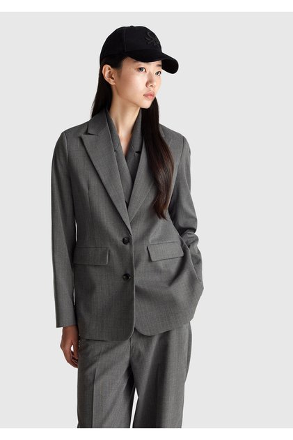 Kadın Taba Viskoz Karışımlı Çizgili Düğmeli Slim Fit Blazer Ceket
