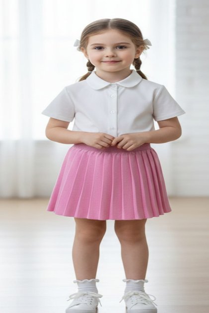 Girl's Elastic Waist Pleated Knitwear Trend Skirt