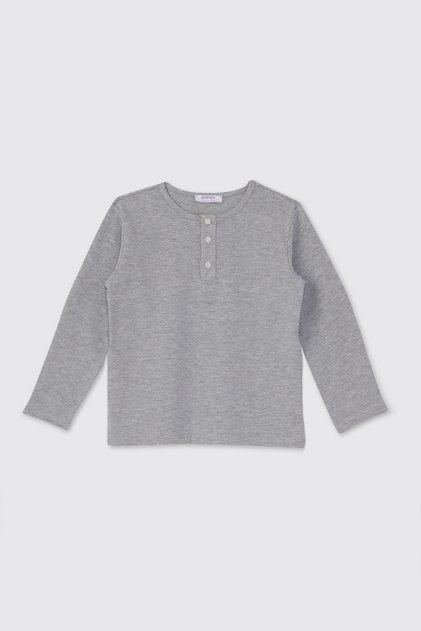 Boy's Gray Melange T-Shirt with Buttoned Collar