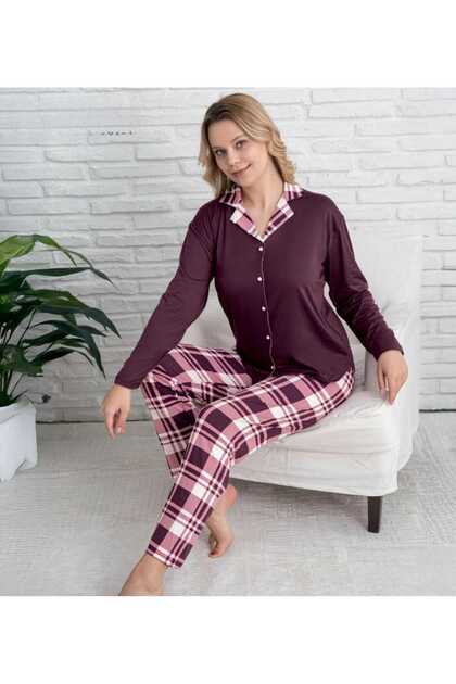 Milan Shirt Collar Front Buttoned Long Sleeve Pajama Set 7520