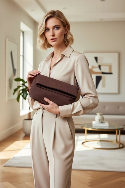 Women's Foldable Zippered Plain Patterned Compact Handbag Clutch Model Accessory