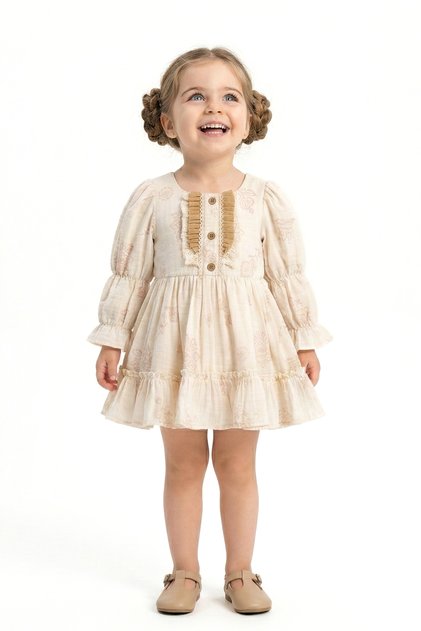Baby Girl Dress Girls' Dress Collared Birthday Party Wedding Special Occasion Long Sleeve Lined Floral Pattern