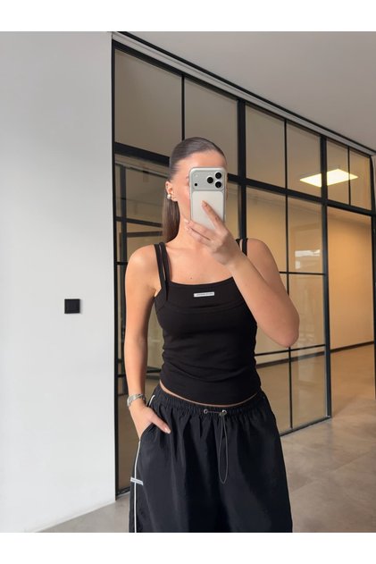 Double Strap Terry Tank Top Black