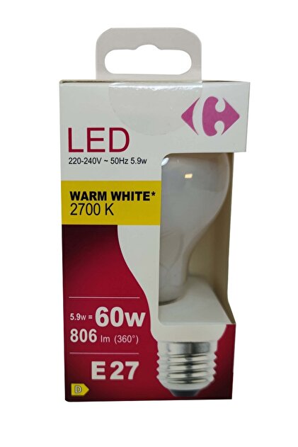 Bec LED Carrefour, E27, 806 lm, 2700 K, 5.9 W (60W)