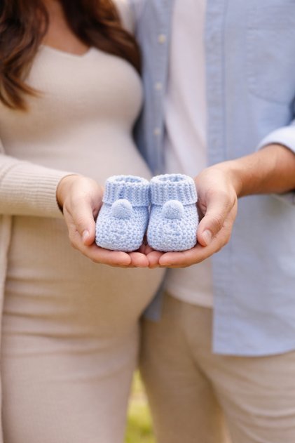 Knitwear Pompom Blue Baby Booties 0-6 Months