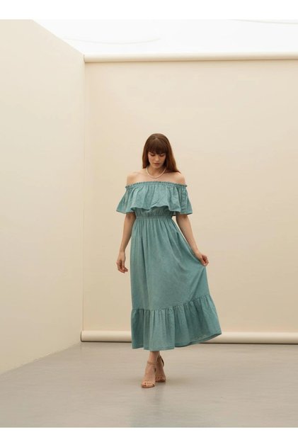 Demre Cotton Festive Dress / Petrol