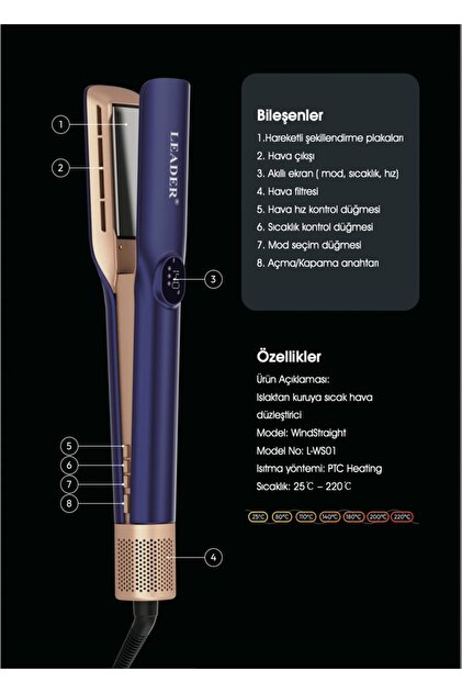 Leader L-WS01 SICAK HAVALI SAÇ DÜZLEŞTİRİCİ - WindStraight