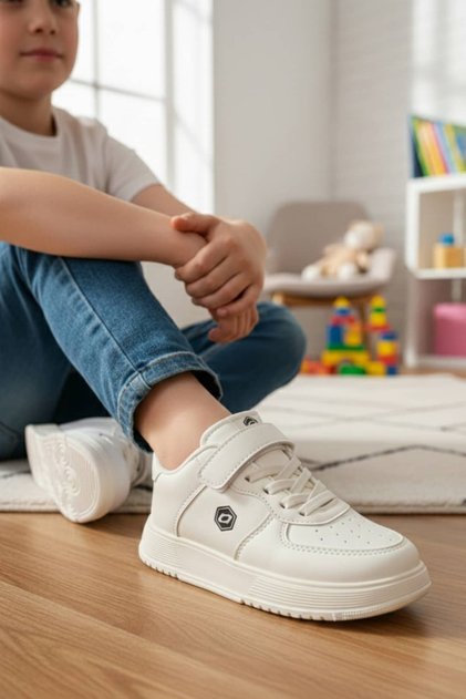 Beige Kids Velcro Laceless Sneakers Sports Shoes 015Nav