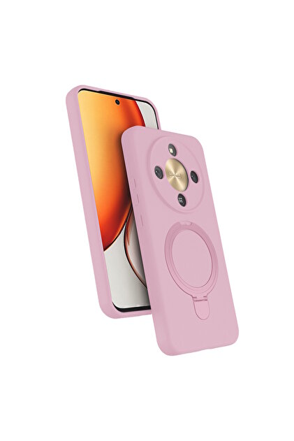 Honor Magic 8 Lite Kılıf Magsafe Halkalı Extra Stand içi Kadife Yumuşak Renkli Silikon Samara Kapak