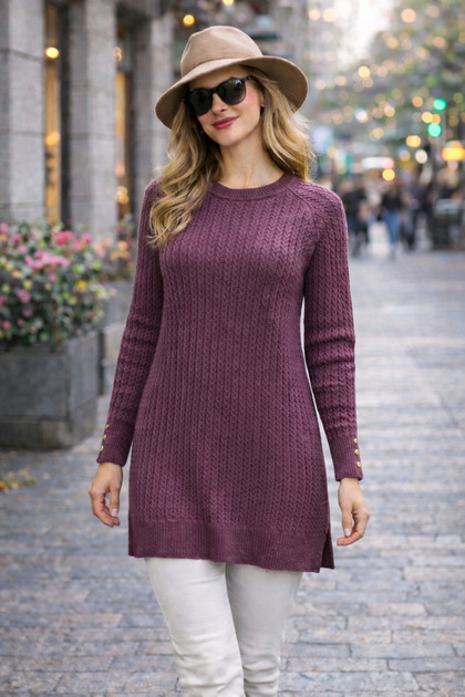 Women's Elegant Mercerized Knit Patterned Standard Youth Tunic Sweater