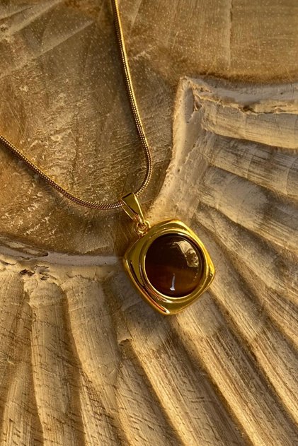 Mahogany Stone Coffee Steel Necklace Pinterest Model Tarnish Resistant 45 cm