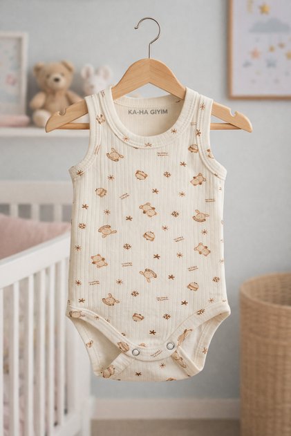 100% Cotton / Teddy Bear / Snap Fastener Baby Bodysuit / Cotton Baby Undershirt / Baby Snap Fastener / Organic