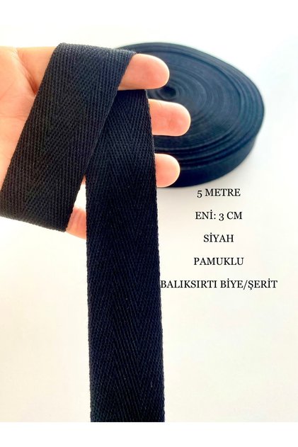 5 Metre Eni 3 Cm Siyah Pamuklu Dar Dokuma, Dikiş Kapatıcı, Çok Amaçlı Şerit, Balıksırtı Biye, Kolon
