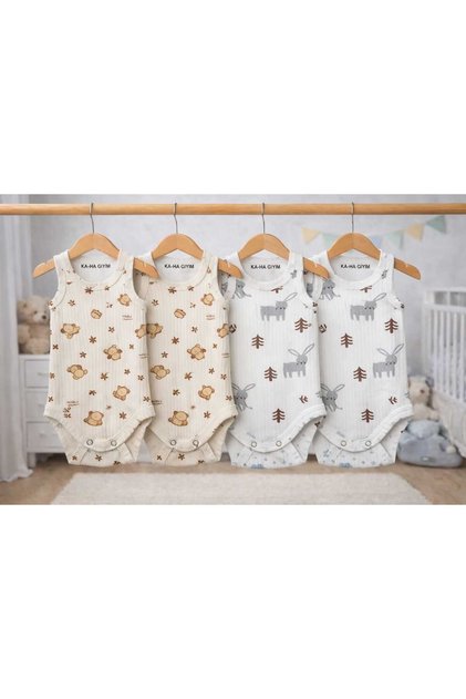 100% Cotton / Patterned / 4-Piece Snap-On Baby Bodysuit / Cotton Baby Undershirt / Baby Snap-On / Organic
