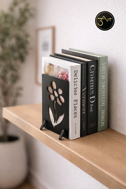 Book Holder – Decorative Book Support with Floral Pattern - Table & Shelf Bookshelf Accessory
