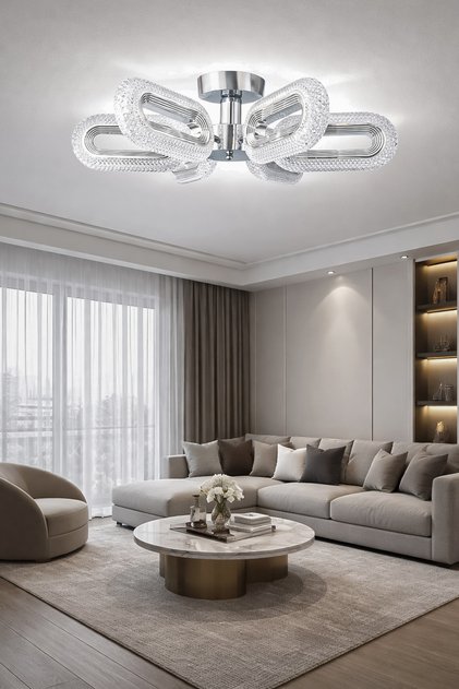 Doruk 6'lı Plafonyer Led Avize Kristal Görünüm Beyaz Işık Enerji Tasarruflu Oturma Odası Yemek Odası