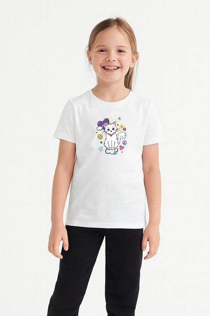 Girl's T-Shirt with Short Sleeves Printed B7