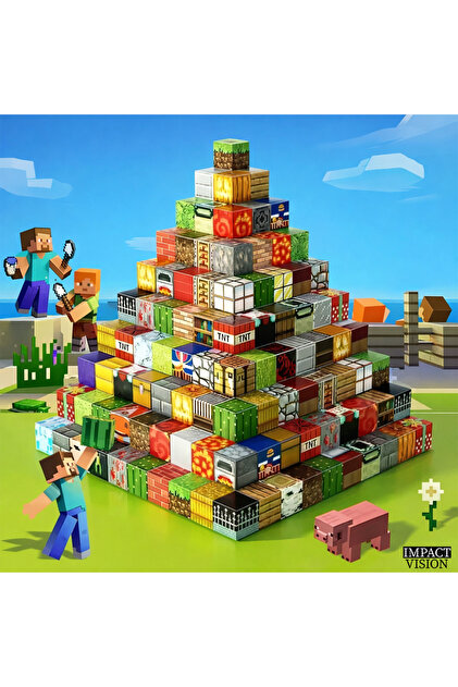 Set de constructie magnetic Minecraft 36 piese Impact Vision®, cuburi magnetice aleatorii