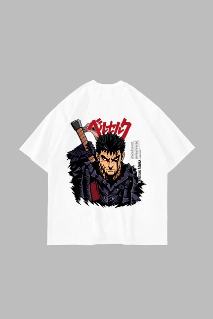 Berserk Guts Printed Oversized Unisex White Tshirt