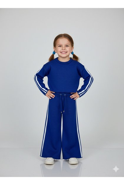 Girls' Knitwear Set, Bottom and Top, Navy Blue Color, 3/7 Years