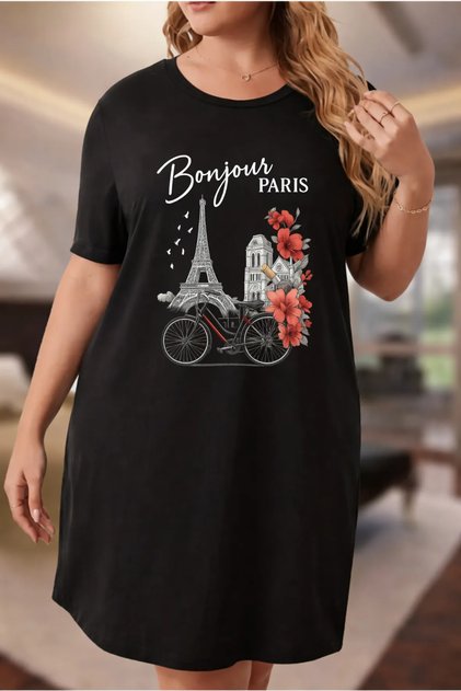 Plus Size Women's Short Sleeve Crew Neck T-Shirt Dress Nightgown