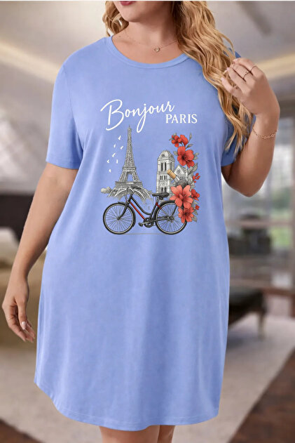 CLASSY.MODA Plus Size Women's Oversize Comfortable Fit Summer Casual Short  Sleeve Crew Neck T-Shirt Dress Nightgown- Trendyol