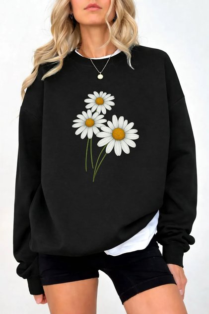 Unisex Printed Crew Neck Sweatshirt Oversized Cotton Daily Comfortable