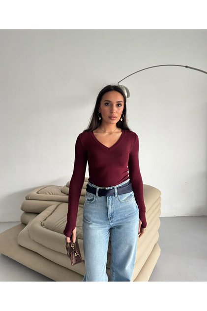 V-Neck Blouse with Finger Loops