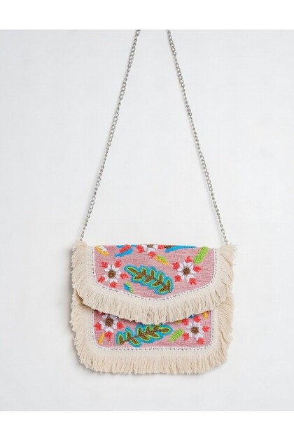 Hint El Yapımı Boncuk İşlemeli Banjara/Boho/Vintage Askılı Bohem Çanta