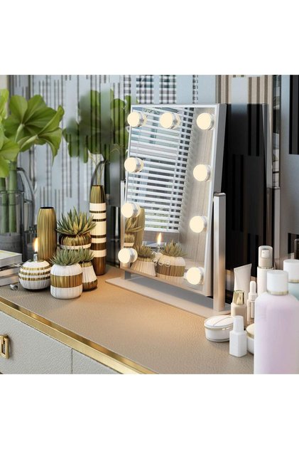 𝐎𝐧𝐞𝐃𝐜𝐨𝐫 Vanity Mirror with Lights, Hollywood Makeup Mirror with 9 Dimmable LED Bulbs