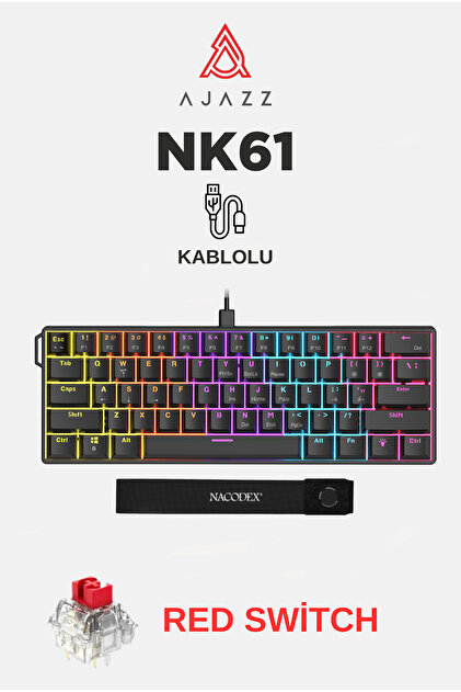 Ajazz NK61 Red Switch Kablolu Hot-Swap Klavye-Rainbow Aydınlatma