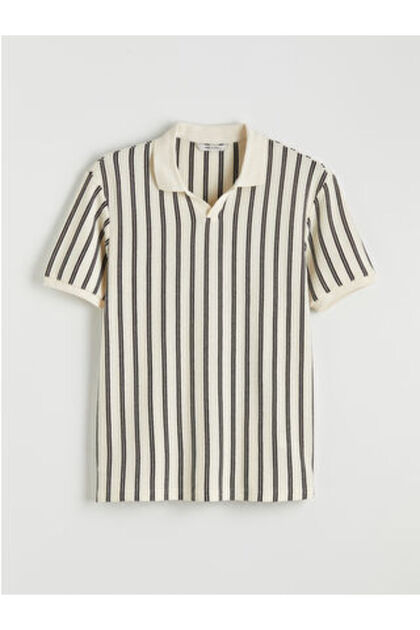 Artı-Store Men's T-Shirt with Polo Collar and Short Sleeves Features Striped Pattern. High